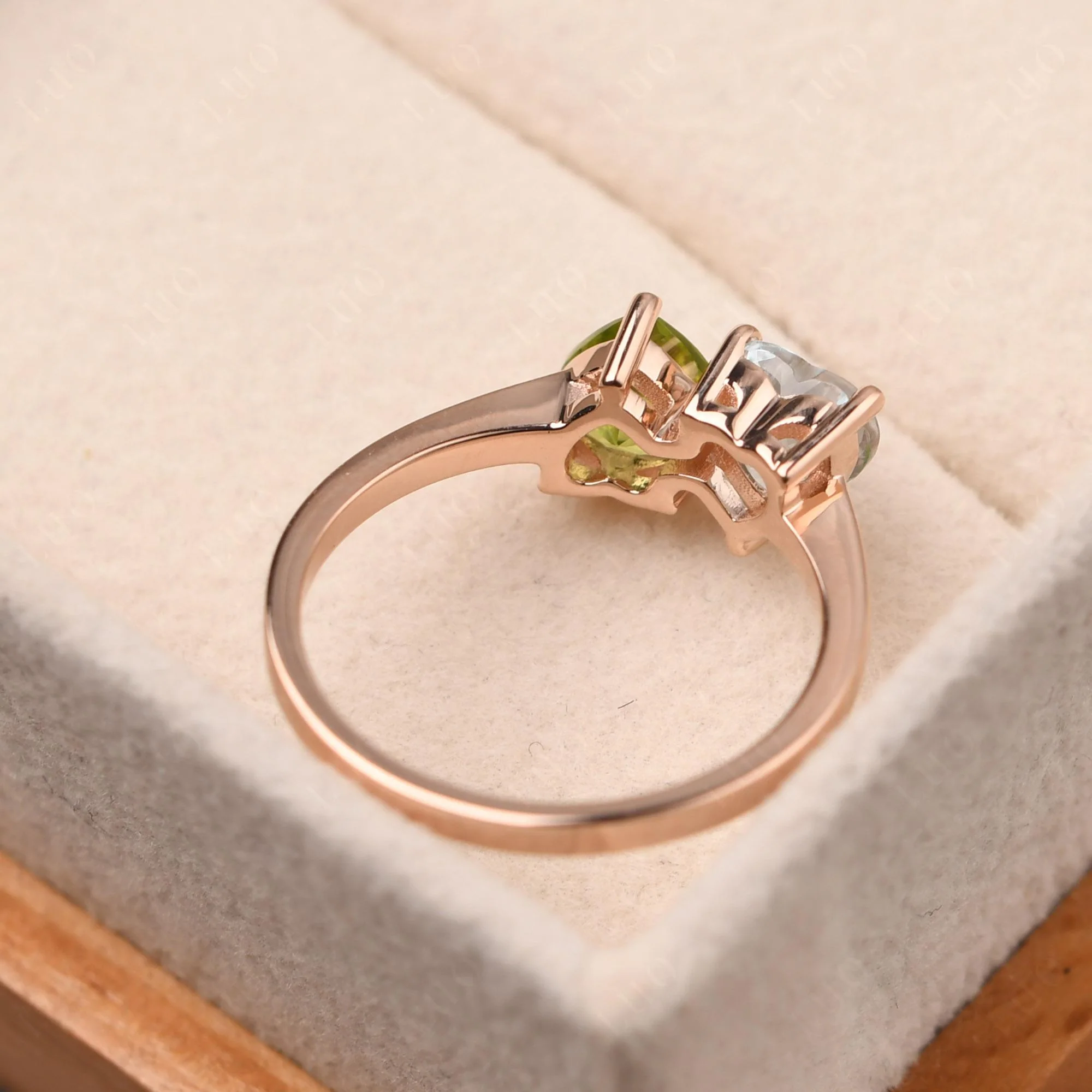 Heart Shape Aquamarine and Peridot Toi Et Moi Ring - Image 3