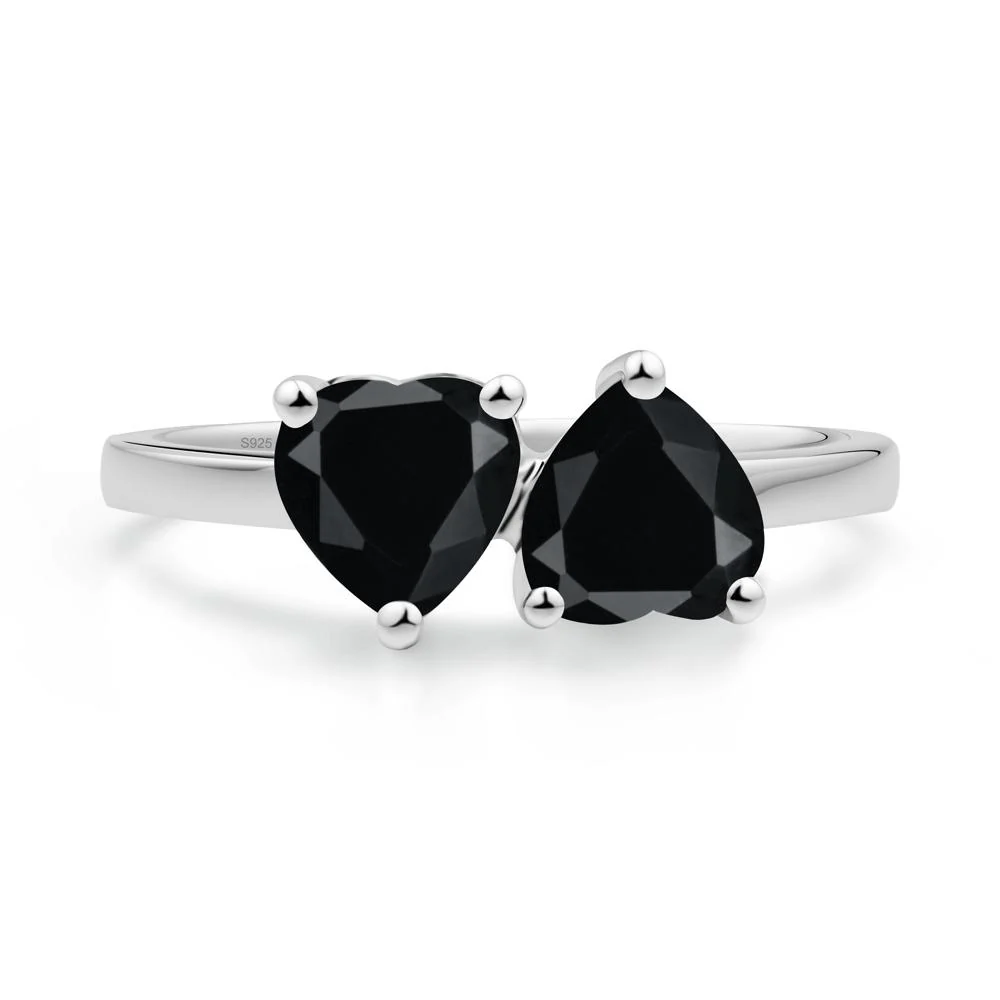 Heart Shape Black Spinel Toi Et Moi Ring - Image 7