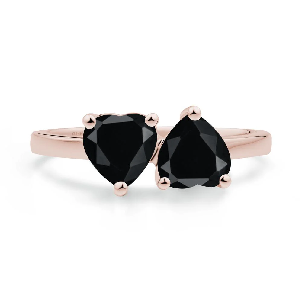 Heart Shape Black Spinel Toi Et Moi Ring - Image 9