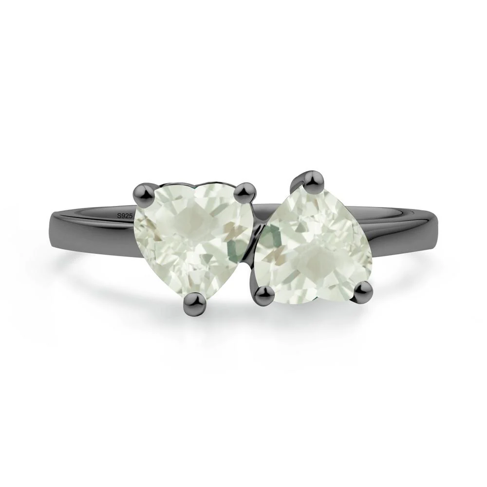 Heart Shape Green Amethyst Toi Et Moi Ring - Image 4