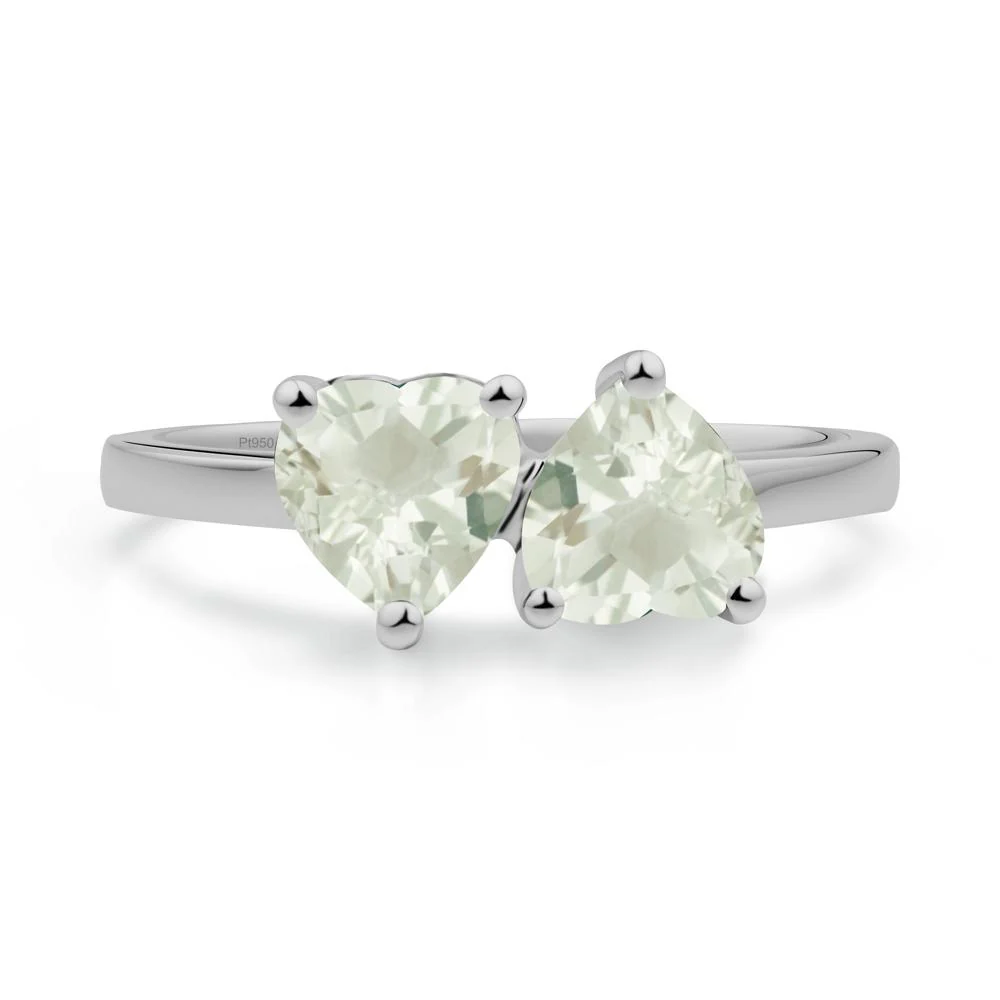 Heart Shape Green Amethyst Toi Et Moi Ring - Image 5