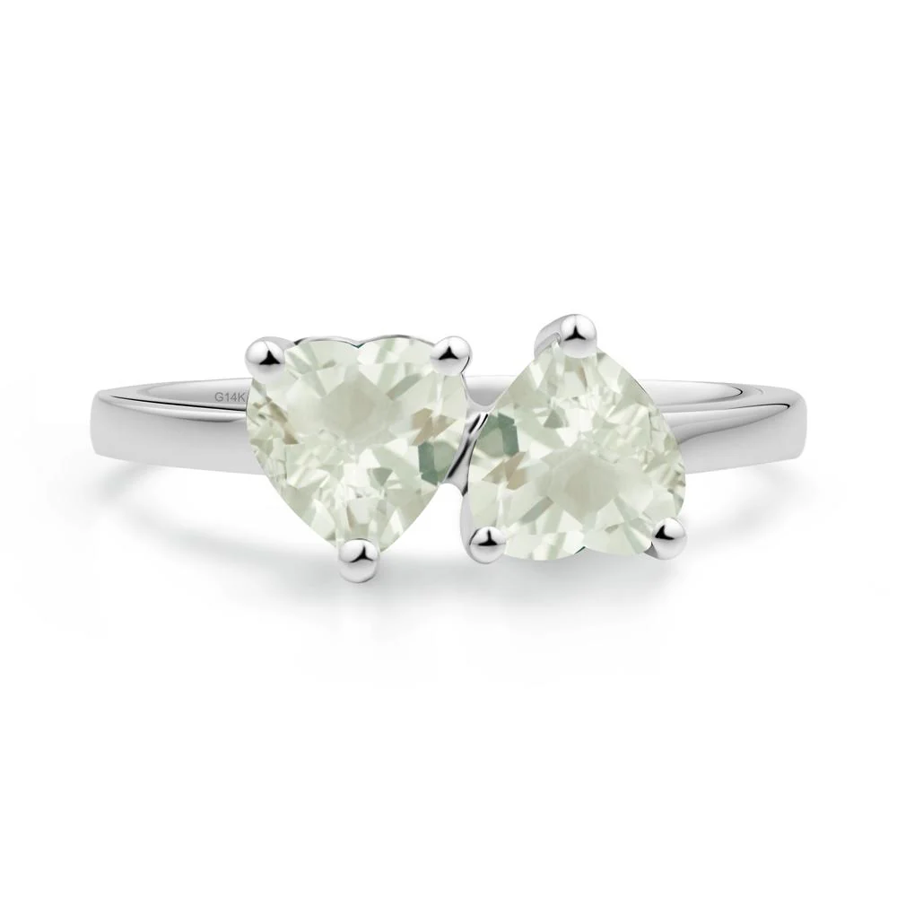 Heart Shape Green Amethyst Toi Et Moi Ring - Image 6
