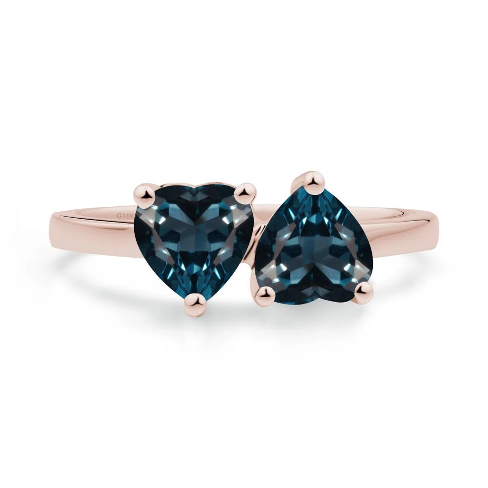 Heart Shape London Blue Topaz Toi Et Moi Ring - Image 4