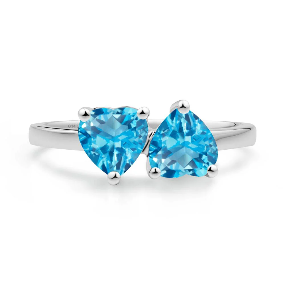Heart Shape Swiss Blue Topaz Toi Et Moi Ring - Image 8