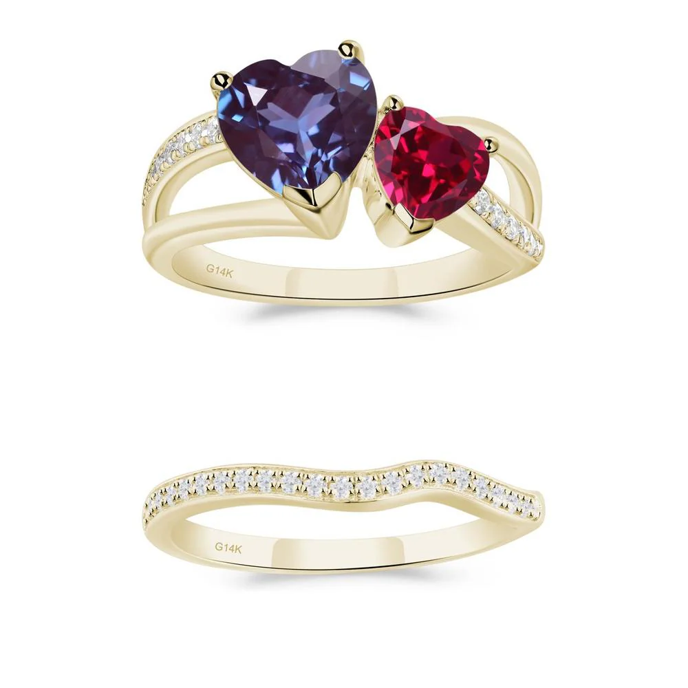 Heart Alexandrite and Ruby Toi Et Moi Ring - Image 15