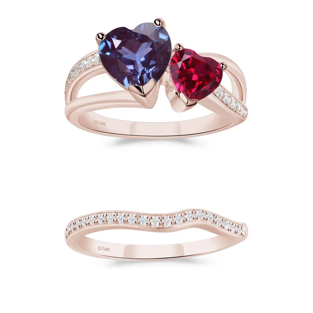 Heart Alexandrite and Ruby Toi Et Moi Ring - Image 19