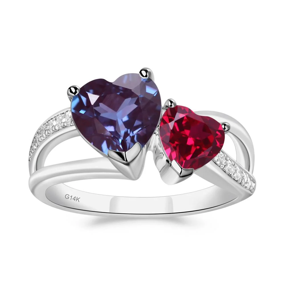 Heart Alexandrite and Ruby Toi Et Moi Ring - Image 4
