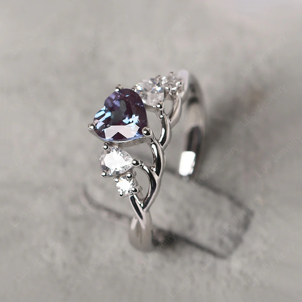 Heart Shaped Alexandrite Cluster Ring