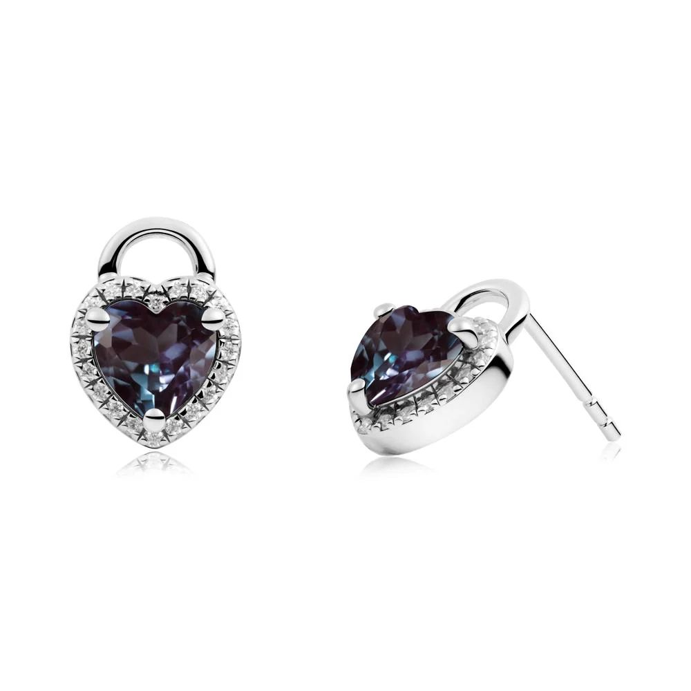 Heart Shaped Alexandrite Halo Stud Earrings - Image 3