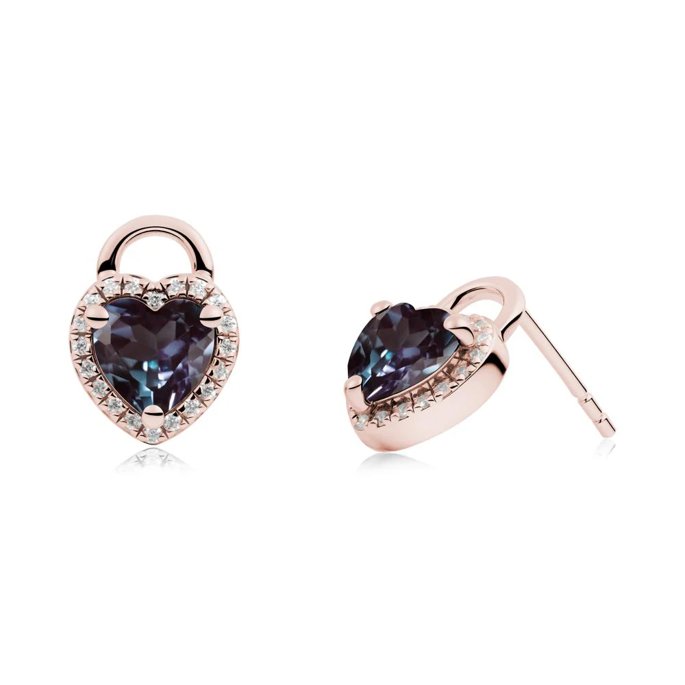 Heart Shaped Alexandrite Halo Stud Earrings - Image 5