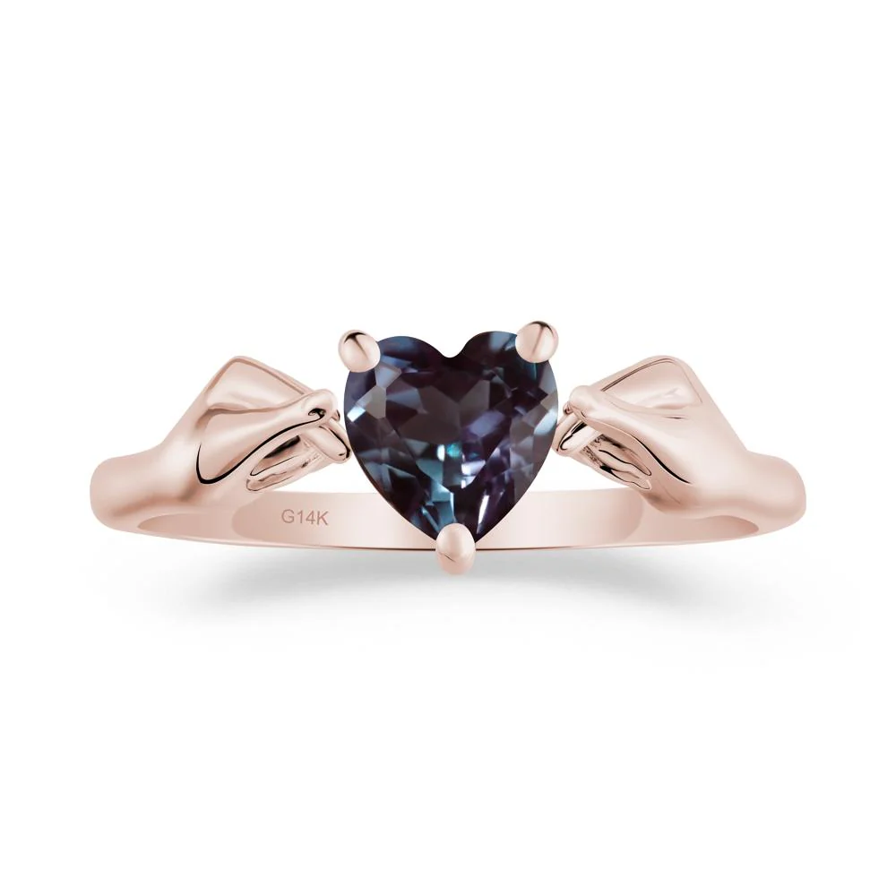 Heart Shaped Alexandrite Ring with Finger Heart - Image 5