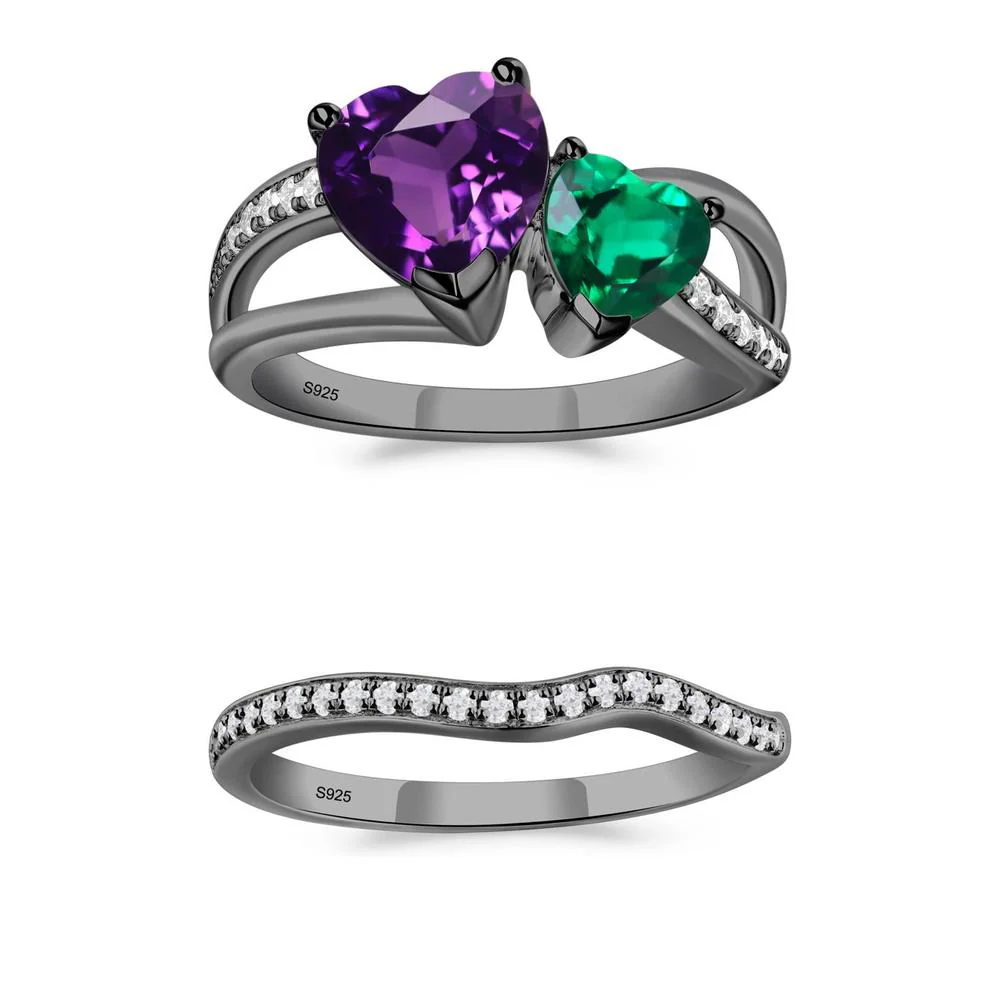 Amethyst and Emerald Heart Toi Et Moi Ring - Image 11