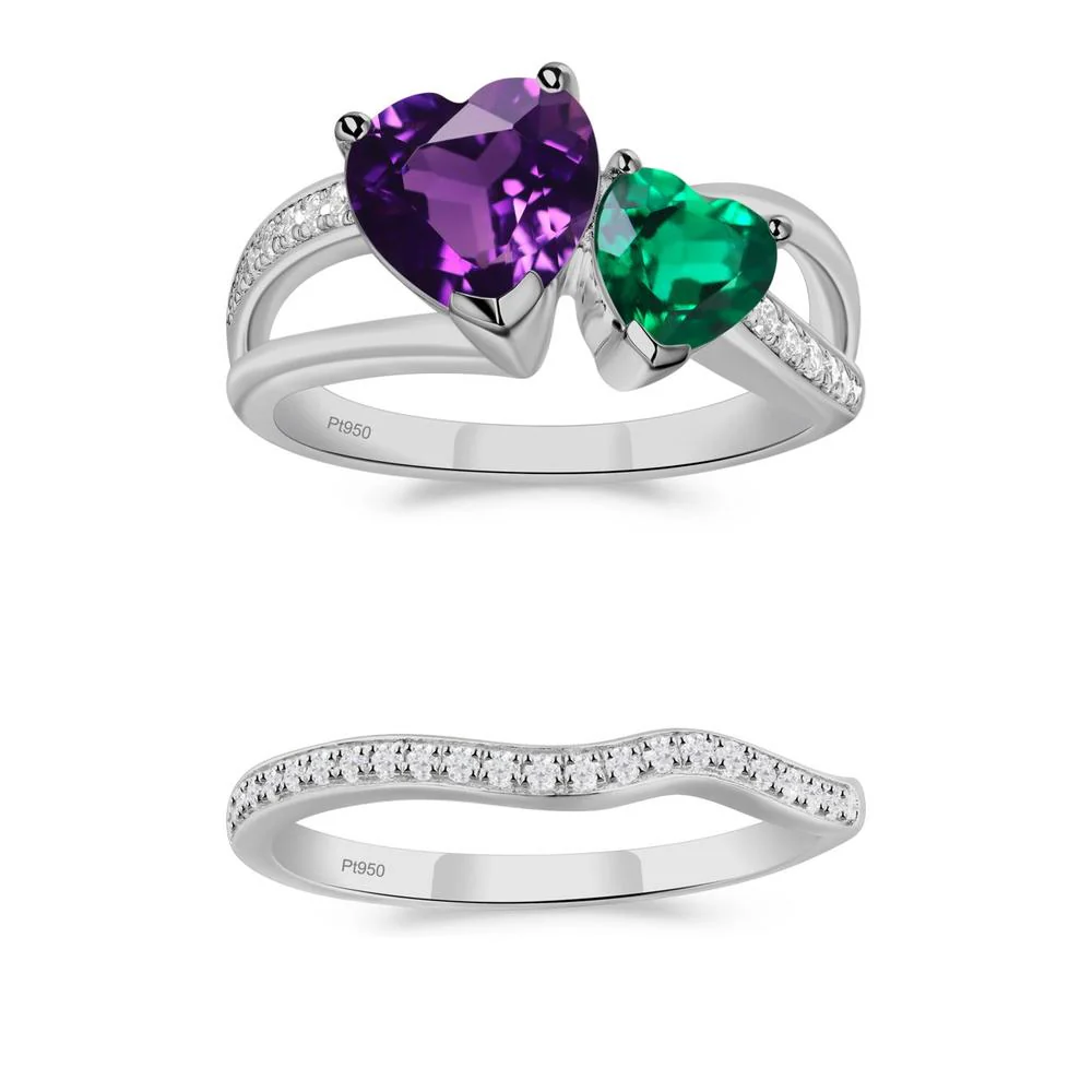 Amethyst and Emerald Heart Toi Et Moi Ring - Image 13