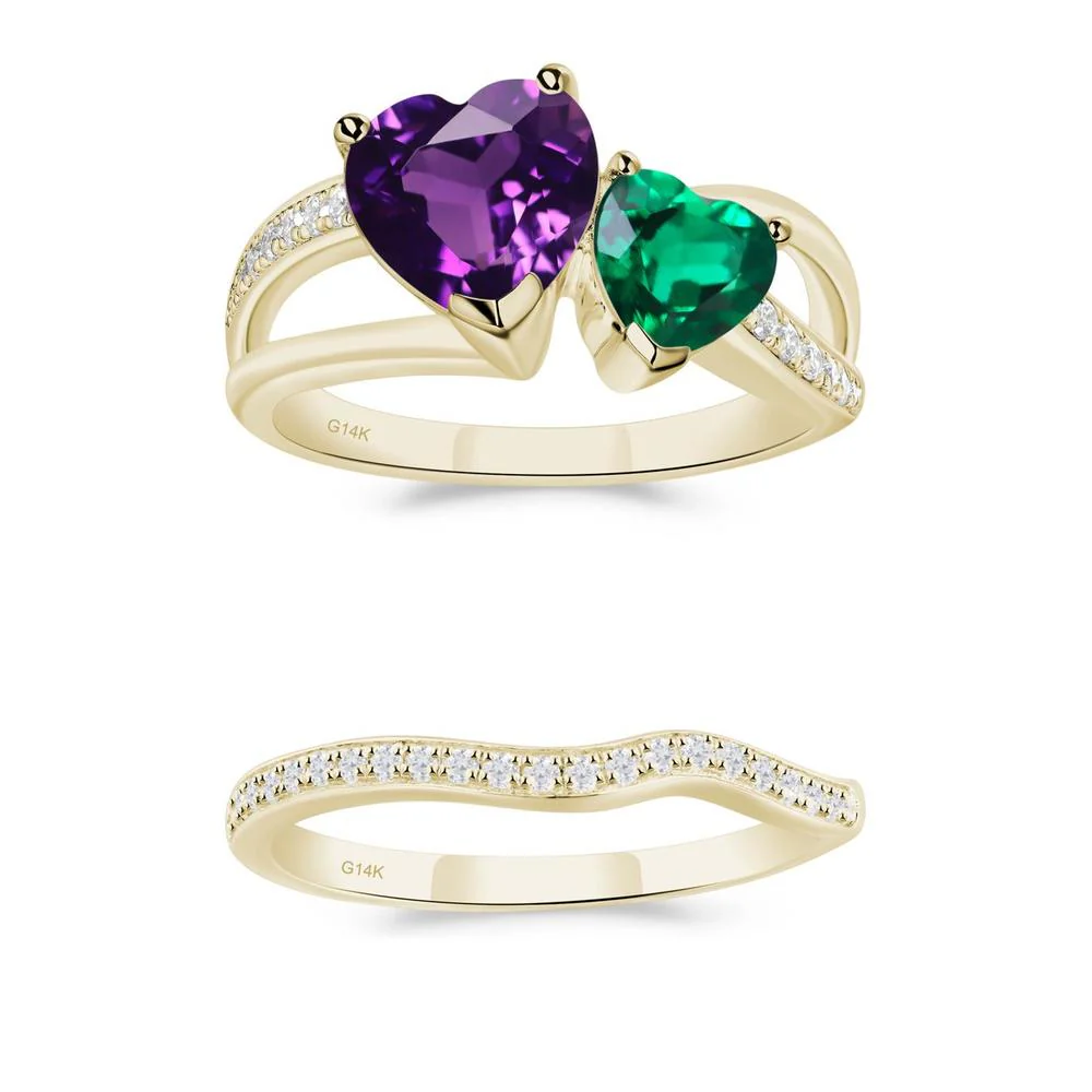 Amethyst and Emerald Heart Toi Et Moi Ring - Image 25
