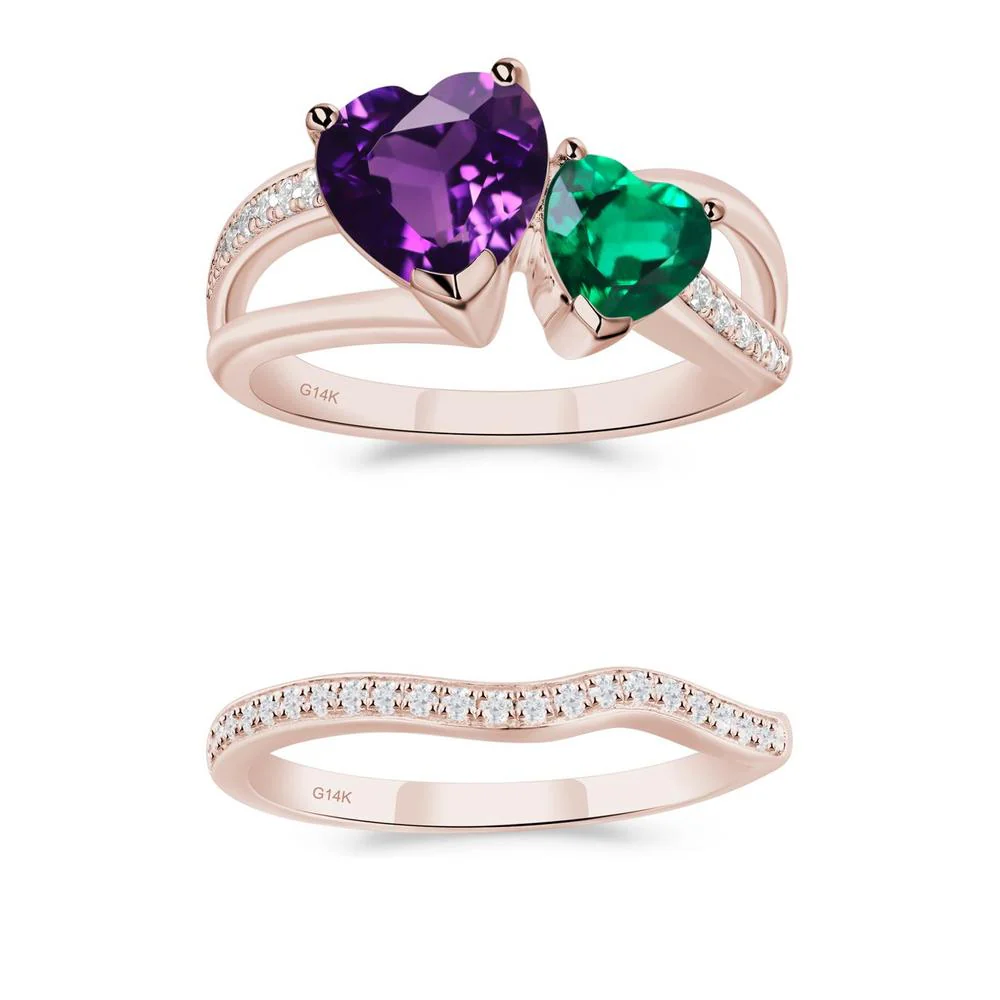 Amethyst and Emerald Heart Toi Et Moi Ring - Image 27