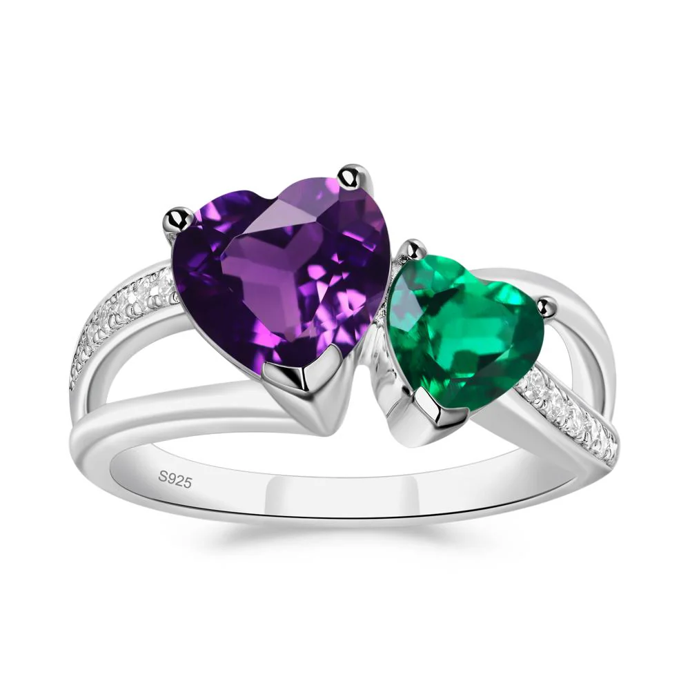 Amethyst and Emerald Heart Toi Et Moi Ring - Image 3