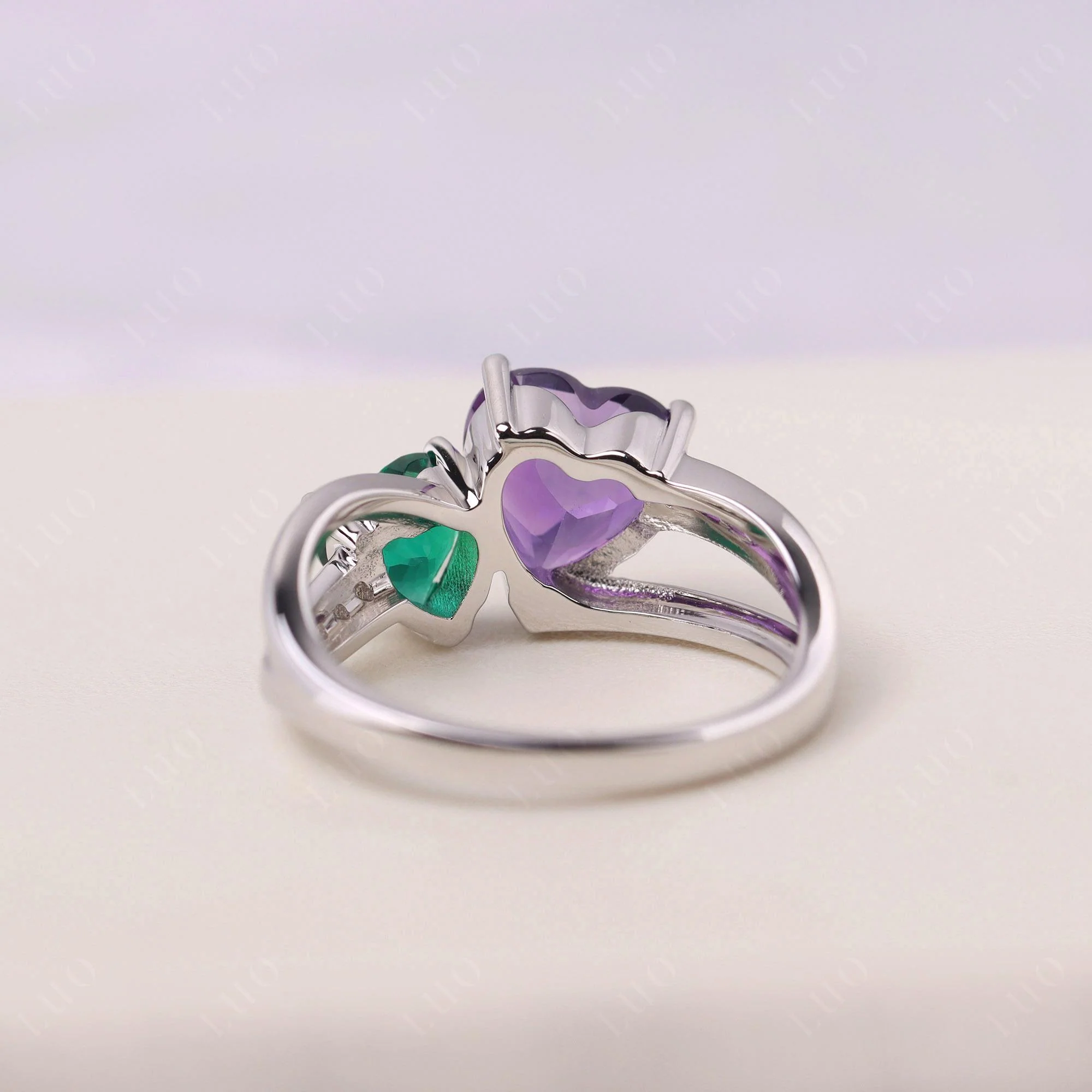 Amethyst and Emerald Heart Toi Et Moi Ring - Image 31