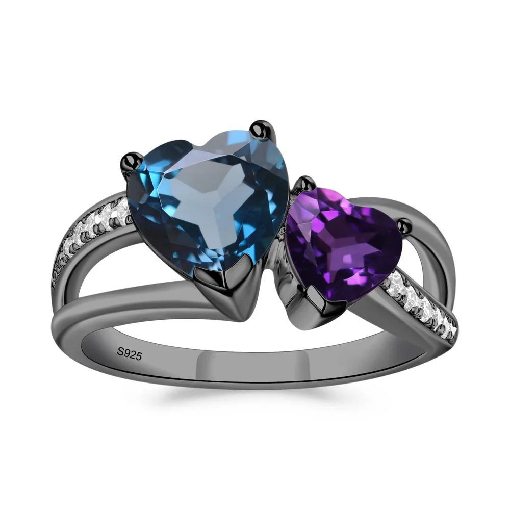 Heart Amethyst and London Blue Topaz Toi Et Moi Ring