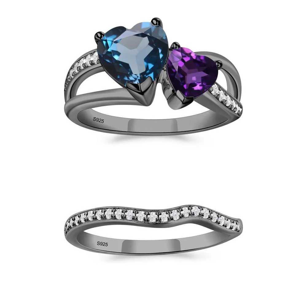 Heart Amethyst and London Blue Topaz Toi Et Moi Ring - Image 11