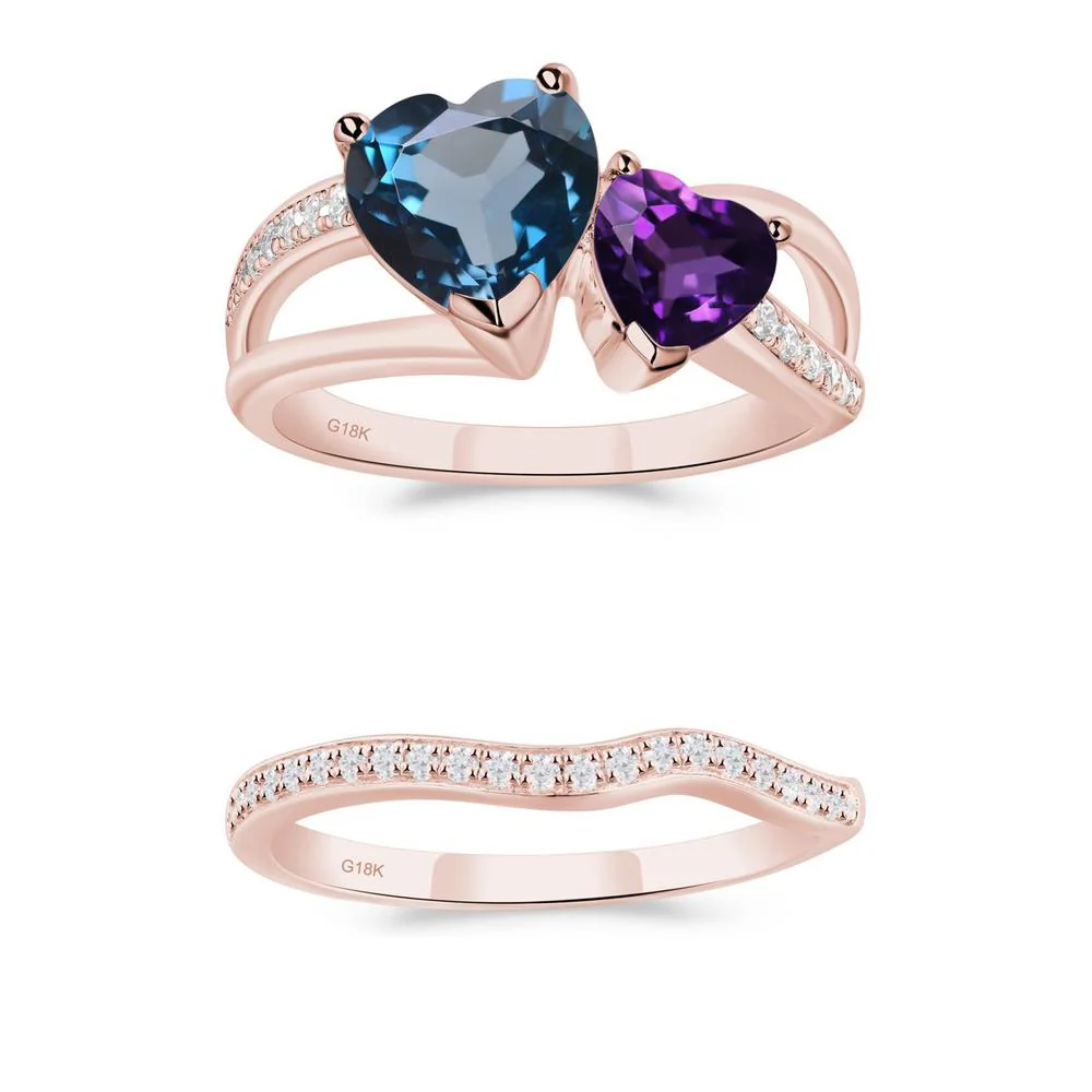 Heart Amethyst and London Blue Topaz Toi Et Moi Ring - Image 15