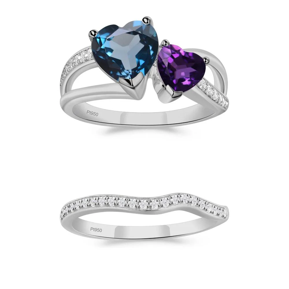 Heart Amethyst and London Blue Topaz Toi Et Moi Ring - Image 17
