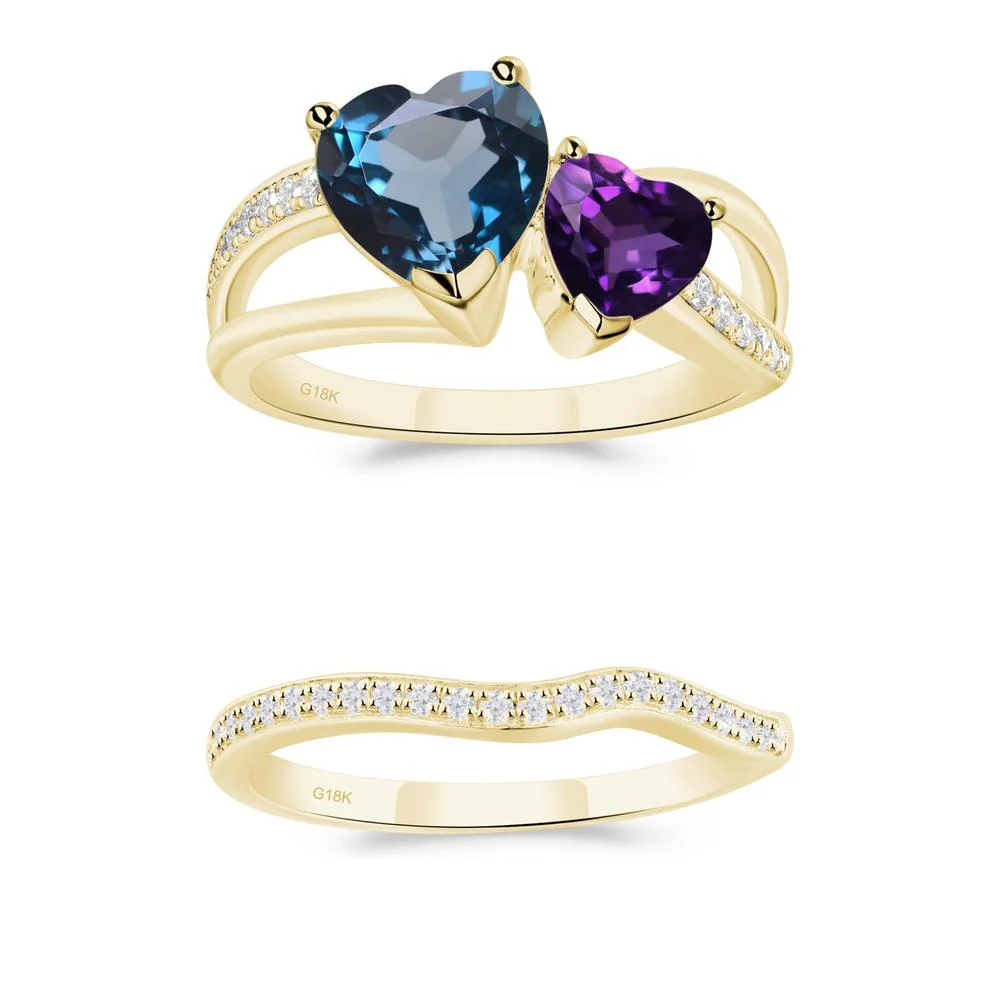 Heart Amethyst and London Blue Topaz Toi Et Moi Ring - Image 25