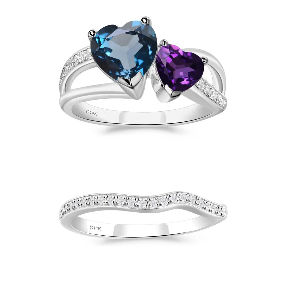Heart Amethyst and London Blue Topaz Toi Et Moi Ring - Image 27