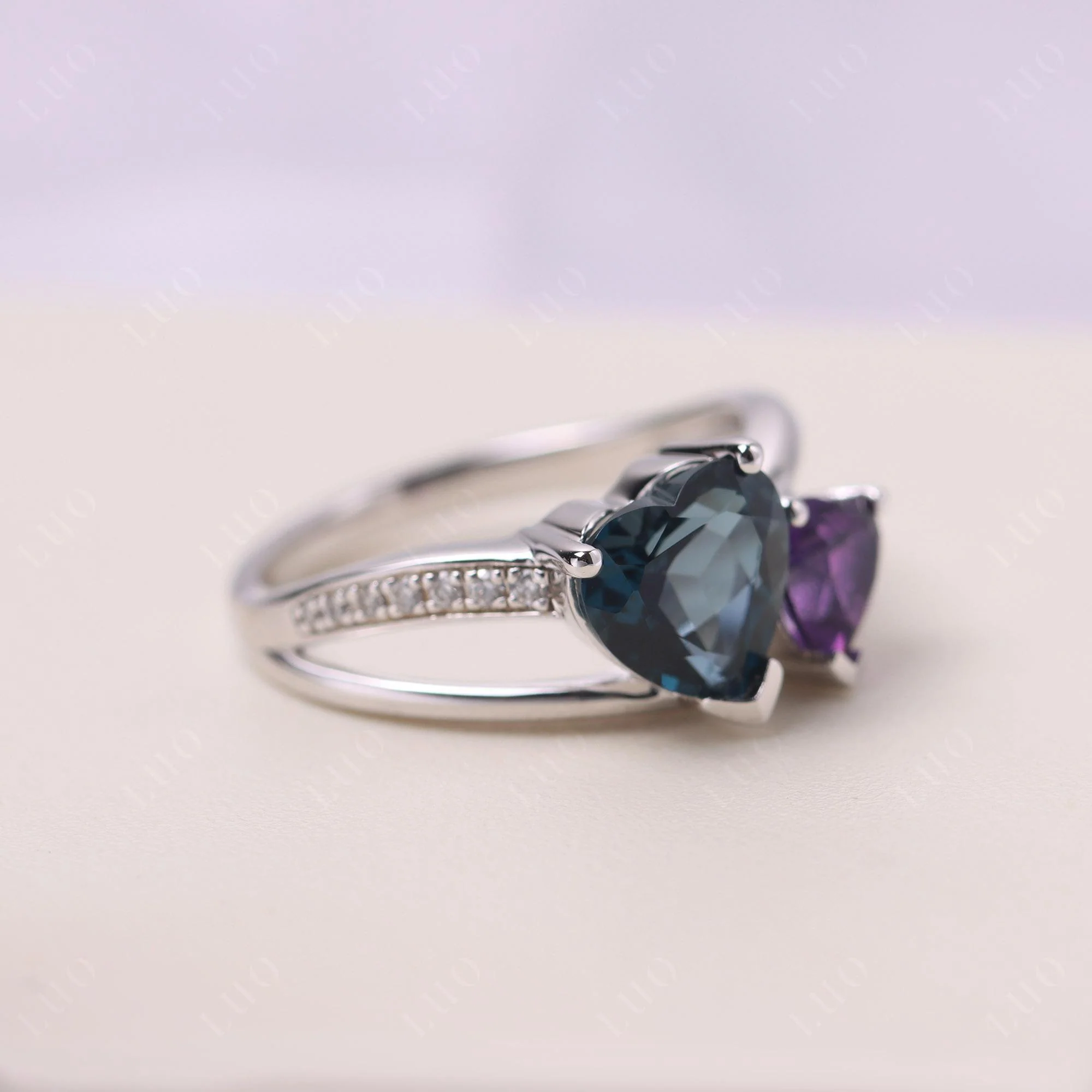 Heart Amethyst and London Blue Topaz Toi Et Moi Ring - Image 30