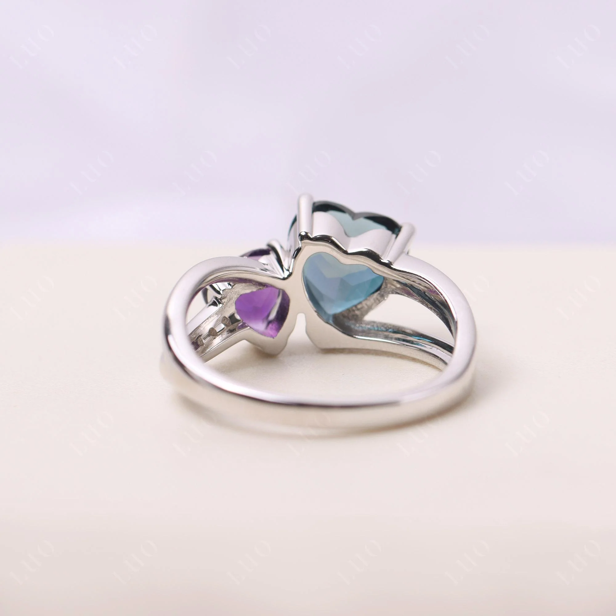 Heart Amethyst and London Blue Topaz Toi Et Moi Ring - Image 32