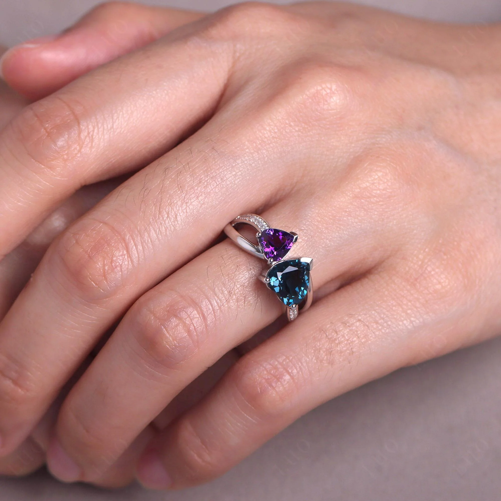 Heart Amethyst and London Blue Topaz Toi Et Moi Ring - Image 33