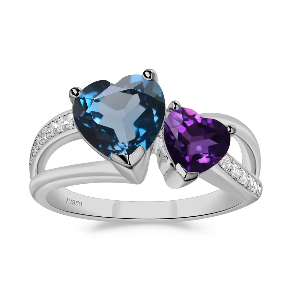 Heart Amethyst and London Blue Topaz Toi Et Moi Ring - Image 4