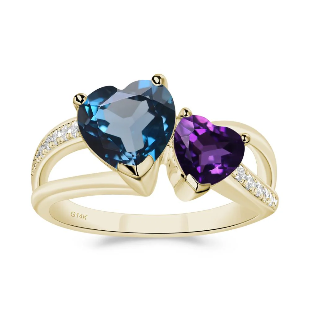 Heart Amethyst and London Blue Topaz Toi Et Moi Ring - Image 5
