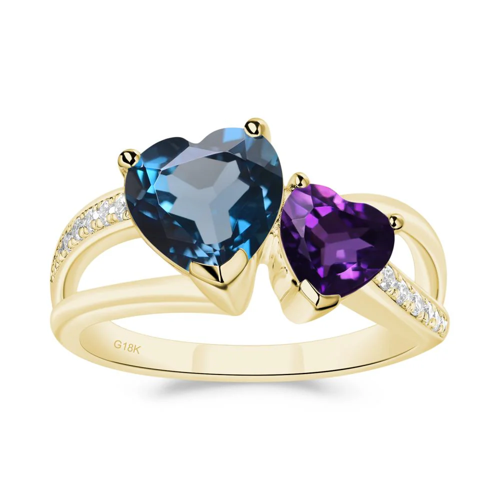 Heart Amethyst and London Blue Topaz Toi Et Moi Ring - Image 8
