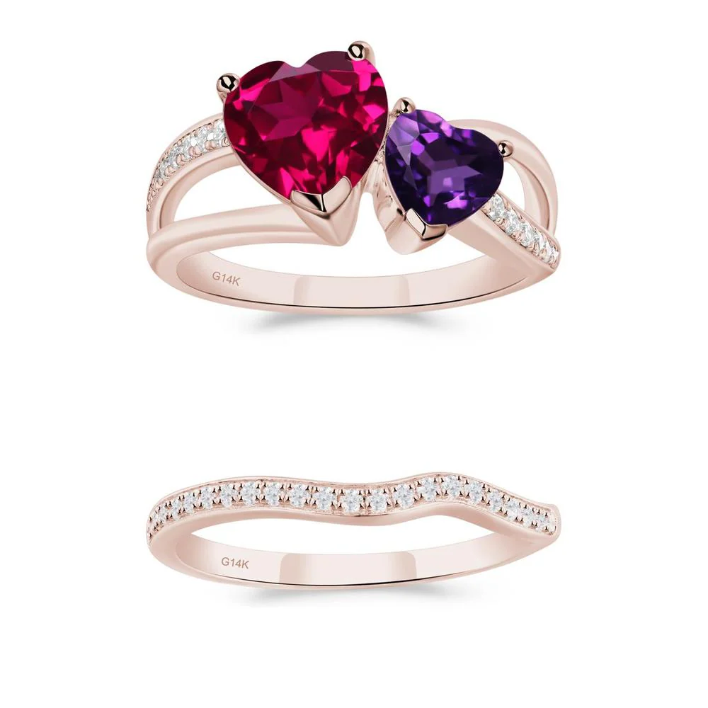 Amethyst and Ruby Two Heart Ring - Image 13