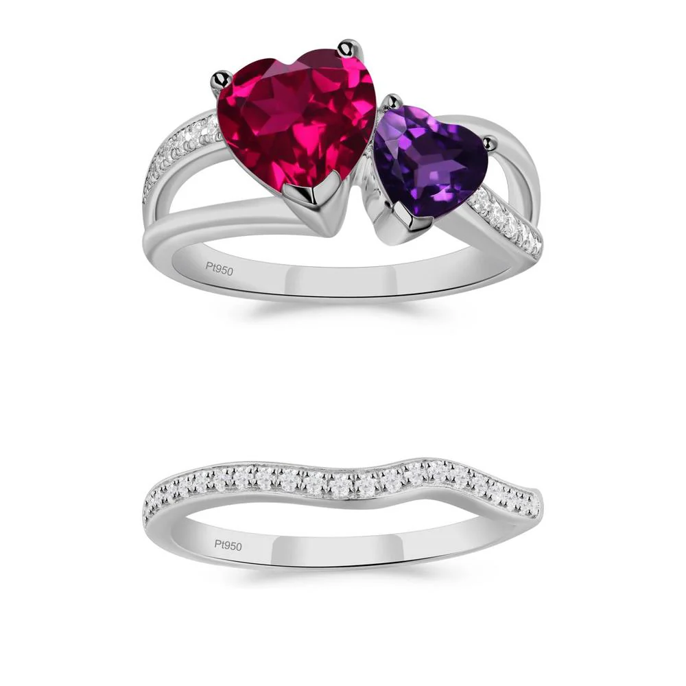 Amethyst and Ruby Two Heart Ring - Image 25