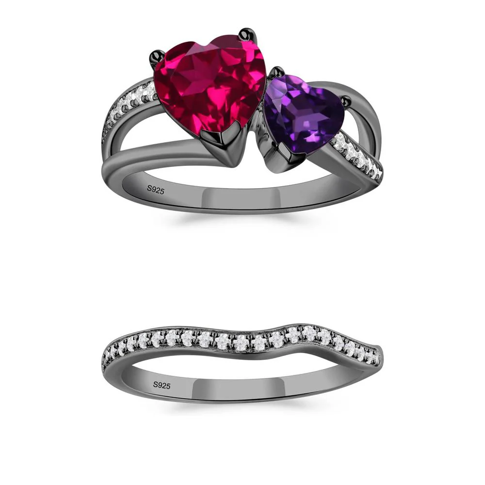 Amethyst and Ruby Two Heart Ring - Image 27