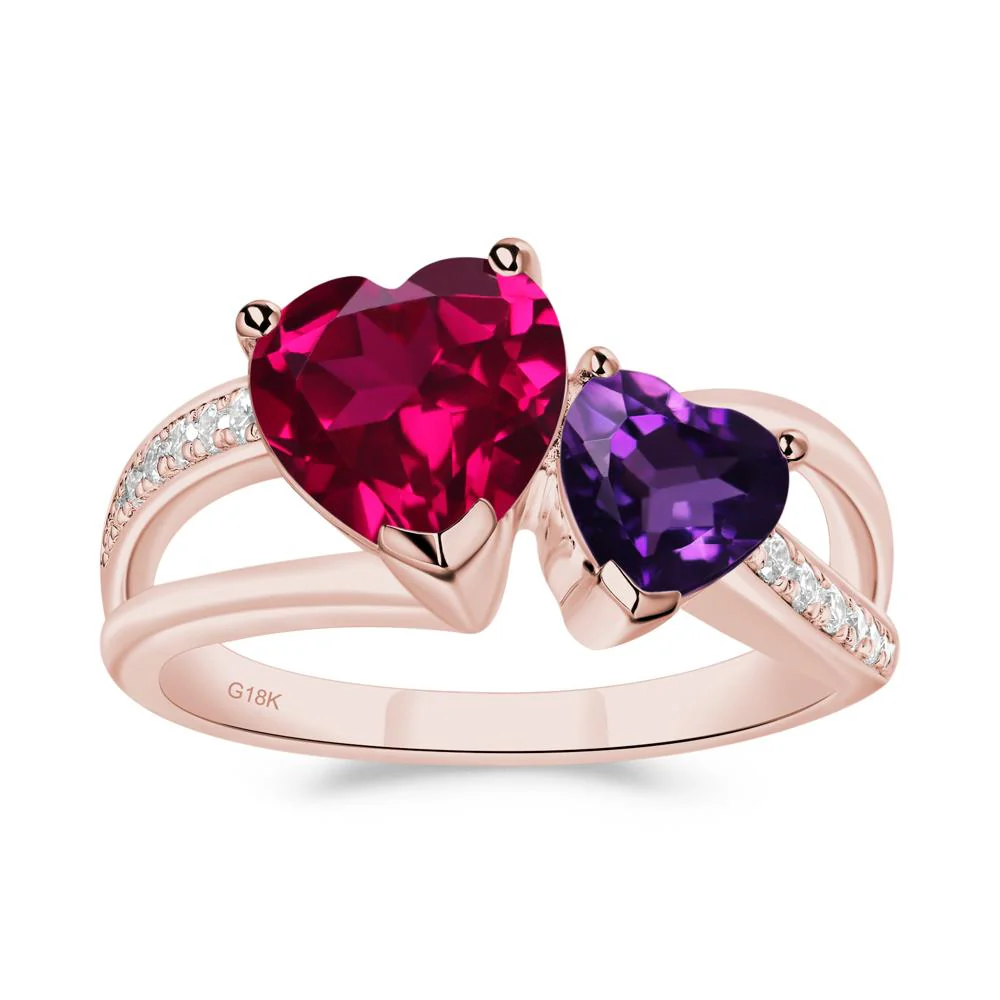 Amethyst and Ruby Two Heart Ring - Image 3