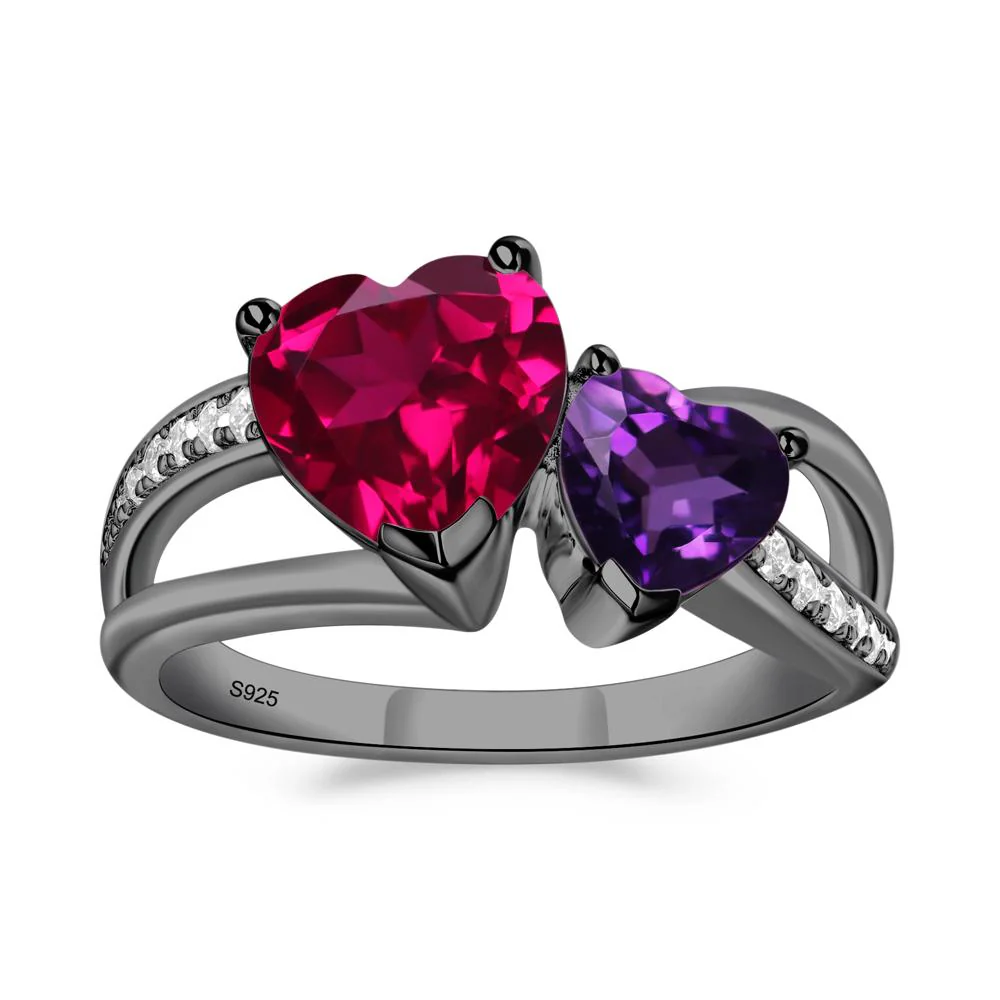 Amethyst and Ruby Two Heart Ring - Image 9