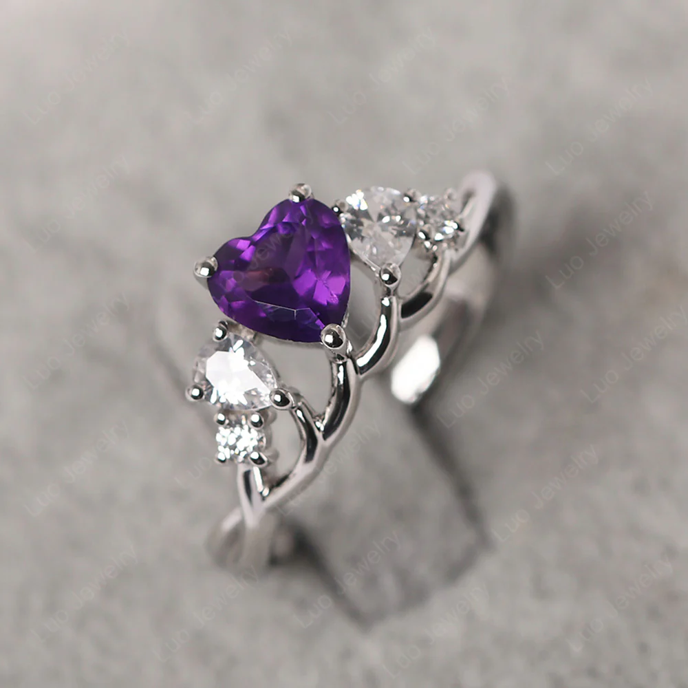 Heart Shaped Amethyst Cluster Ring