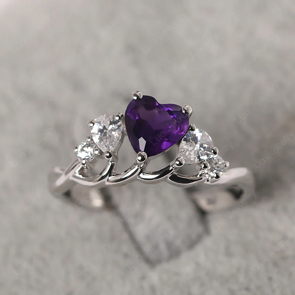Heart Shaped Amethyst Cluster Ring - Image 2