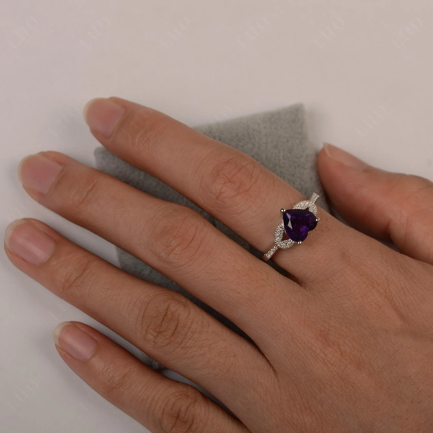 Heart Shaped Amethyst Engagement Ring - Image 12