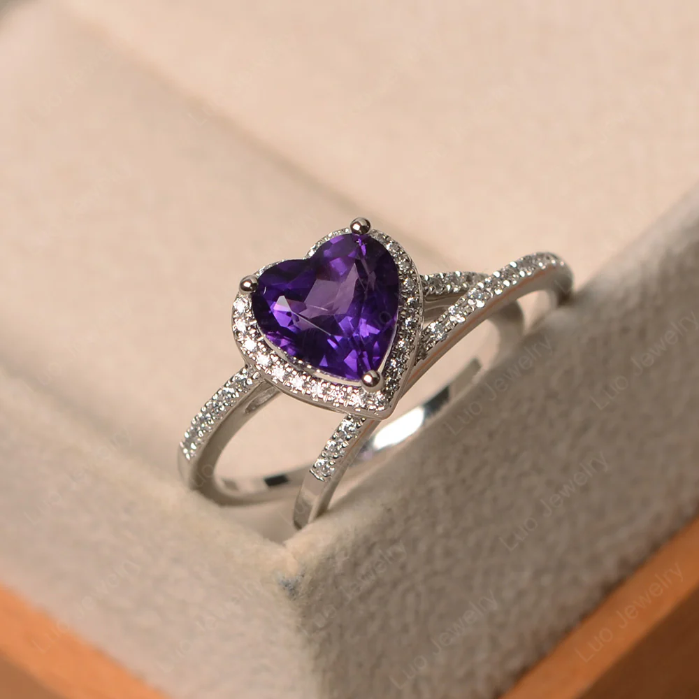 Heart Shaped Amethyst Wedding Ring Set - Image 2