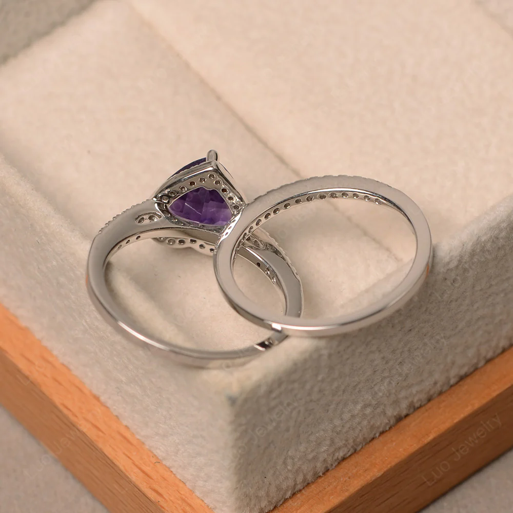Heart Shaped Amethyst Wedding Ring Set - Image 3
