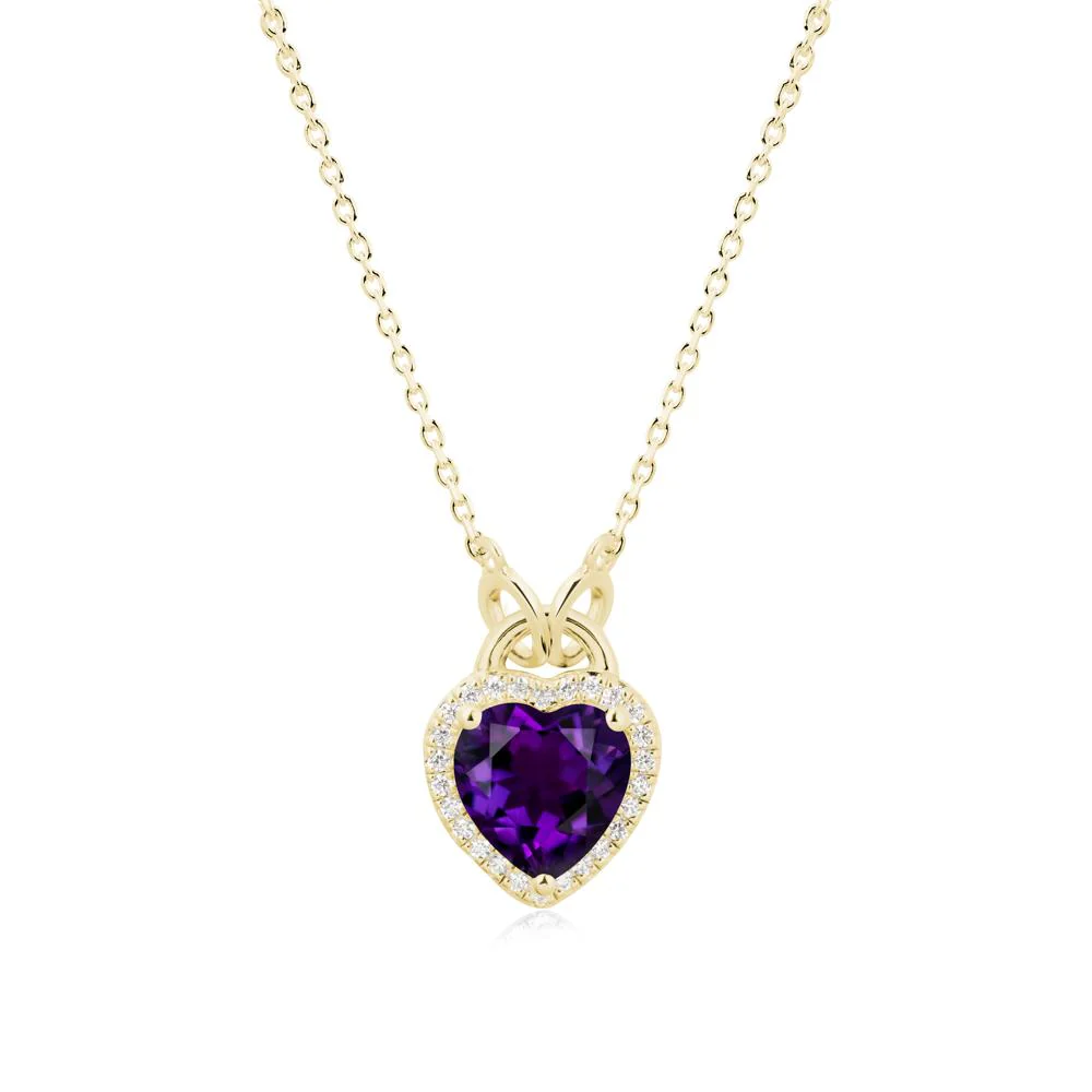 Heart Shaped Amethyst Halo Pendant Necklace - Image 6