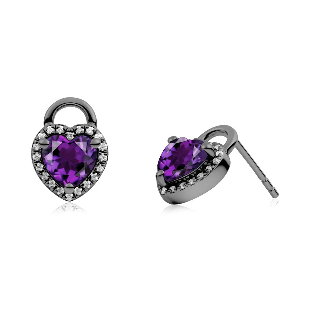 Heart Shaped Amethyst Halo Stud Earrings - Image 2