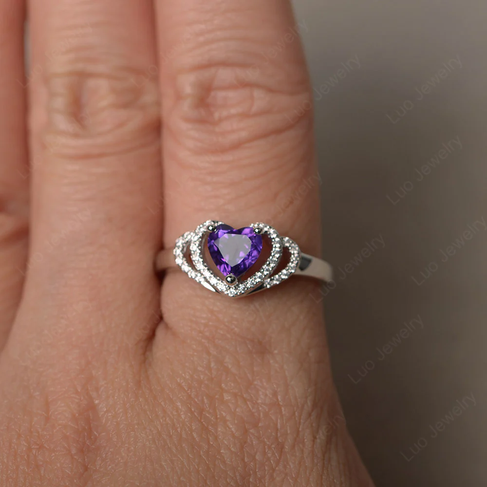 Heart Shaped Amethyst Promise Ring - Image 3