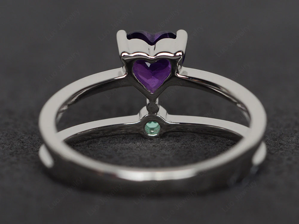Heart Shaped Amethyst Split Shank Ring - Image 2