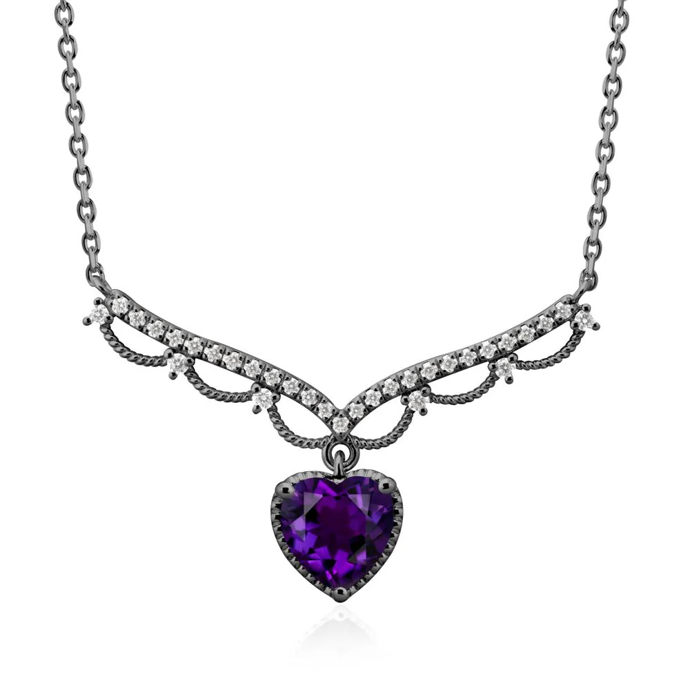 Heart Shaped Amethyst V Shaped Necklace