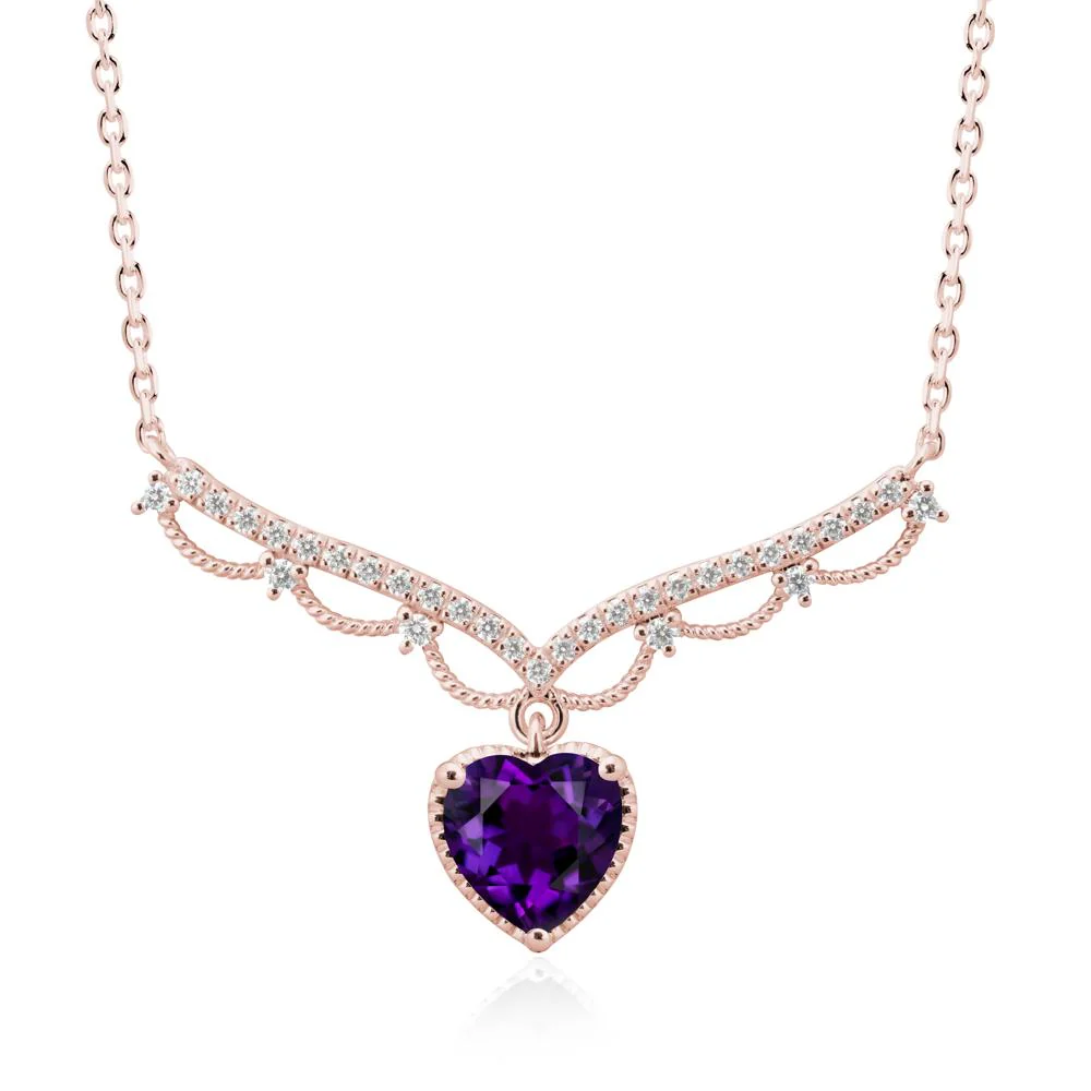 Heart Shaped Amethyst V Shaped Necklace - Image 5