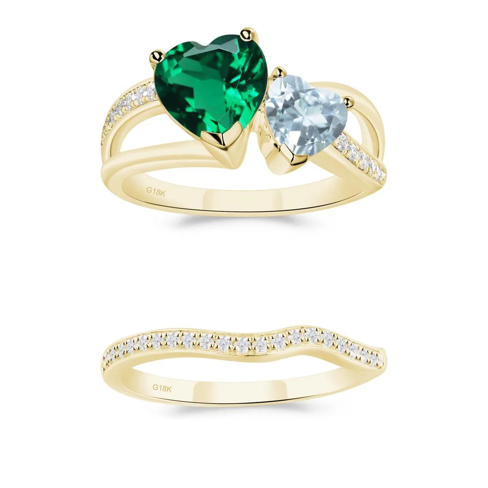 Aquamarine and Emerald Heart Toi Et Moi Ring - Image 15